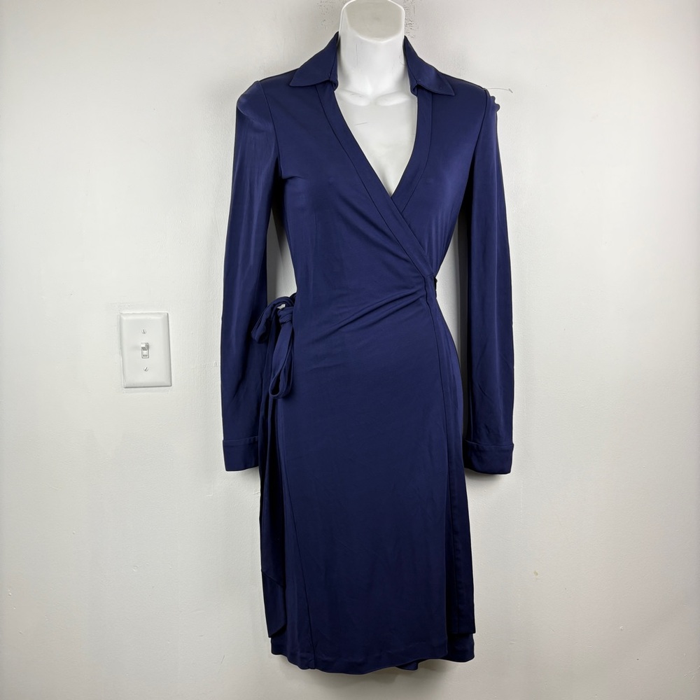 Elegant DVF Navy Wrap Dress